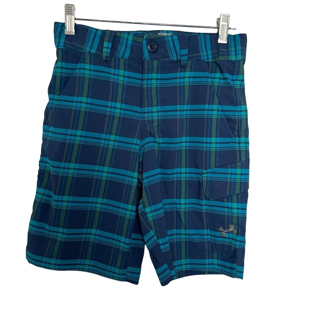 Under armor boys plaid heat gear shorts Size YMD Golf Medium